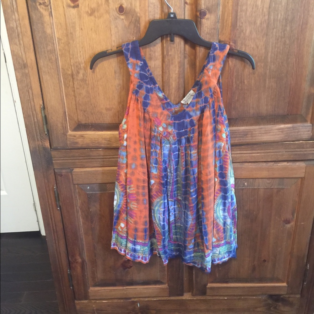 World Market Boho Tie Dye Flowy Tank Top